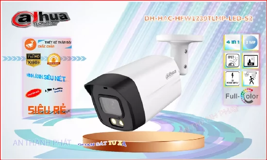  Camera Dahua DH-HAC-HFW1239TLMP-LED-S2, Camera dahua ban đêm có màu DH-HAC-HFW1239TLMP-LED-S2 camera quan sát dạng thân trụ ngoài trời chuyên dụng. Camera tích hợp nhiều tính năng hiện đại như độ phân giải 2.0 Megapixel,Công nghệ Full HD Hỗ trợ ban đêm có màu, Hỗ trợ công nghệ Super Adapt (tự động cân bằng ánh sáng)  